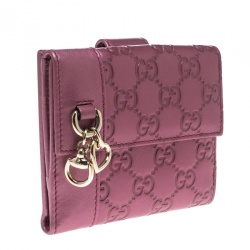 Pre Owned Gucci Metallic Pink Guccissima Leather Compact Wallet