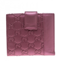 Pre Owned Gucci Metallic Pink Guccissima Leather Compact Wallet