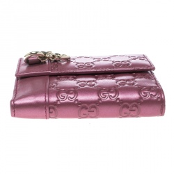 Pre Owned Gucci Metallic Pink Guccissima Leather Compact Wallet