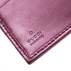 Pre Owned Gucci Metallic Pink Guccissima Leather Compact Wallet