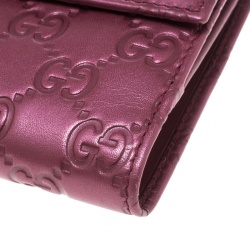 Pre Owned Gucci Metallic Pink Guccissima Leather Compact Wallet