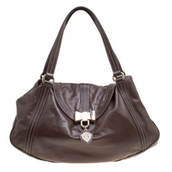 Pre Owned Gucci Dark Borwn Leather Duchessa Flap Satchel