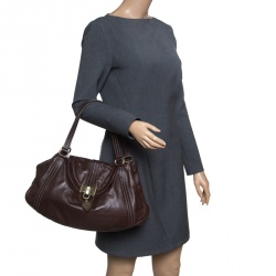 Pre Owned Gucci Dark Borwn Leather Duchessa Flap Satchel