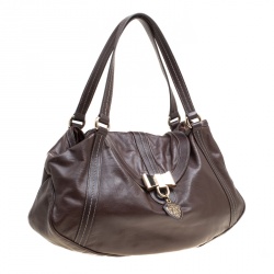 Pre Owned Gucci Dark Borwn Leather Duchessa Flap Satchel