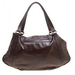 Pre Owned Gucci Dark Borwn Leather Duchessa Flap Satchel