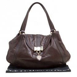 Pre Owned Gucci Dark Borwn Leather Duchessa Flap Satchel