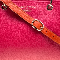 Pre Owned Gucci Fuchsia/Orange Leather Medium Exclusive Bamboo Shopper Top Handle Bag