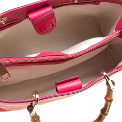 Pre Owned Gucci Fuchsia/Orange Leather Medium Exclusive Bamboo Shopper Top Handle Bag