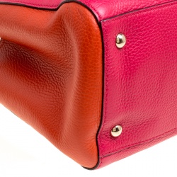 Pre Owned Gucci Fuchsia/Orange Leather Medium Exclusive Bamboo Shopper Top Handle Bag