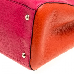 Pre Owned Gucci Fuchsia/Orange Leather Medium Exclusive Bamboo Shopper Top Handle Bag