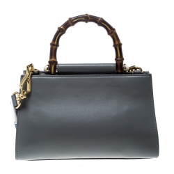 مملوكة مسبقًا Gucci Grey/Off White Leather Small Nymphaea Bamboo Top Handle Shoulder Bag