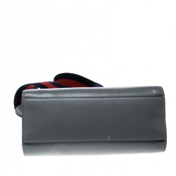 مملوكة مسبقًا Gucci Grey/Off White Leather Small Nymphaea Bamboo Top Handle Shoulder Bag