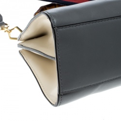 مملوكة مسبقًا Gucci Grey/Off White Leather Small Nymphaea Bamboo Top Handle Shoulder Bag