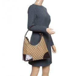 Pre Owned Gucci Beige/Brown GG Canvas and Leather Medium Lovely Hobo