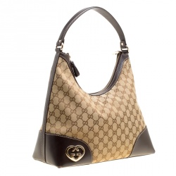 Pre Owned Gucci Beige/Brown GG Canvas and Leather Medium Lovely Hobo