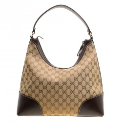 Pre Owned Gucci Beige/Brown GG Canvas and Leather Medium Lovely Hobo