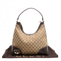 Pre Owned Gucci Beige/Brown GG Canvas and Leather Medium Lovely Hobo