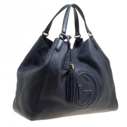 مملوكة مسبقًا Gucci Navy Blue Leather Oversized Soho Tote