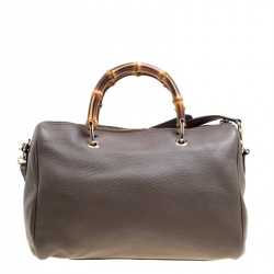 مملوكة مسبقًا حقيبة غوتشي شوبر بوسطن بامبو متوسطة جلد بيج داكنة