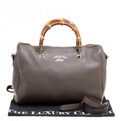 مملوكة مسبقًا حقيبة غوتشي شوبر بوسطن بامبو متوسطة جلد بيج داكنة