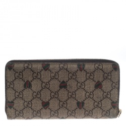Gucci Beige GG Supreme Canvas Zip Around Wallet 