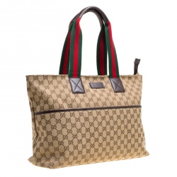 Pre Owned حقيبة يد غوتشي ديابر جلد وكانفاس GG بنية/ بيج