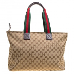 Pre Owned حقيبة يد غوتشي ديابر جلد وكانفاس GG بنية/ بيج