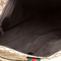 Pre Owned حقيبة يد غوتشي ديابر جلد وكانفاس GG بنية/ بيج