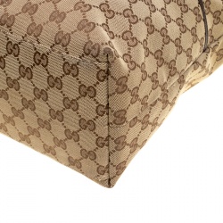 Pre Owned حقيبة يد غوتشي ديابر جلد وكانفاس GG بنية/ بيج