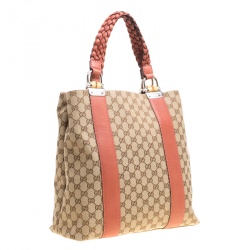 Pre Owned Gucci Beige/Brown GG Canvas Large Bamboo Bar Tote