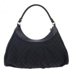 مملوكة مسبقًا Gucci Black Canvas Small D Ring Hobo