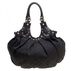 مملوكة مسبقًا Gucci Black GG Canvas Medium Pelham Studded Hobo