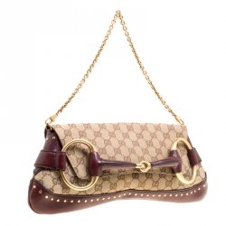 مملوكة مسبقًا حقيبة كلاتش غوتشي سلسلة ويب هورسبيت كانفاس GG سوداء