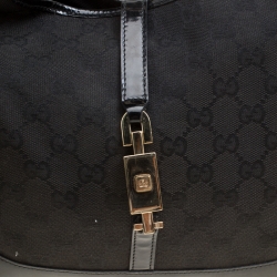 Pre Owned Gucci Black GG Canvas and Patent Leather Jackie Chain Hobo