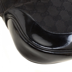 Pre Owned Gucci Black GG Canvas and Patent Leather Jackie Chain Hobo