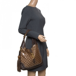 Gucci Brown GG Crystal Canvas and Leather Large New Jackie Hobo at 1stDibs