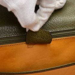 Pre Owned Gucci Olive Green Leather Bamboo Top Handle Bag