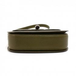 Pre Owned Gucci Olive Green Leather Bamboo Top Handle Bag