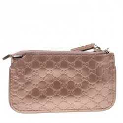 Gucci Metallic Pink Micro Guccissima Patent Leather Key Case Purse