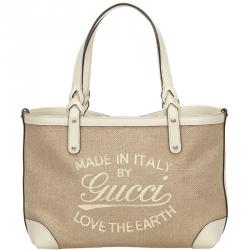 Gucci Two Tone Canvas and Leather Craft Tote