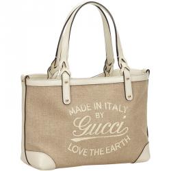 Gucci Two Tone Canvas and Leather Craft Tote
