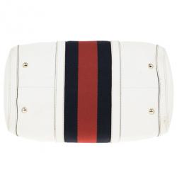 مملوكة مسبقًا Gucci White Pebbled Leather Vintage Web Boston Bag