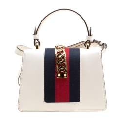 Pre Owned Gucci Off White Leather Mini Sylvie Top Handle Bag 