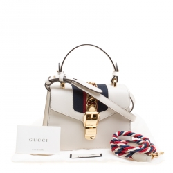 Pre Owned Gucci Off White Leather Mini Sylvie Top Handle Bag 