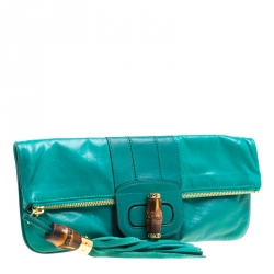 مملوكة مسبقًا حقيبة غوتشي غطاء قلاب لوسي شراشيب بامبو جلد خضراء