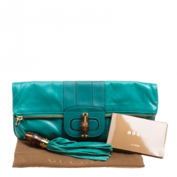 مملوكة مسبقًا حقيبة غوتشي غطاء قلاب لوسي شراشيب بامبو جلد خضراء