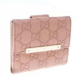 Gucci Blush Pink Guccissima Leather Mini Flap French Wallet