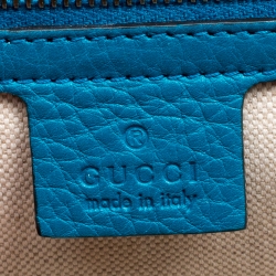 Pre Owned Gucci Teal Blue Leather Tassel New Bamboo Top Handle Bag