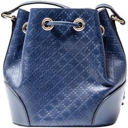 Pre Owned Gucci Blue Diamante Textured Leather Medium Hilary Bucket Bag