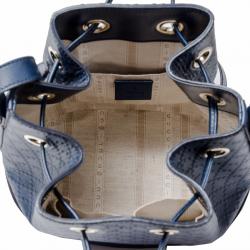Pre Owned Gucci Blue Diamante Textured Leather Medium Hilary Bucket Bag